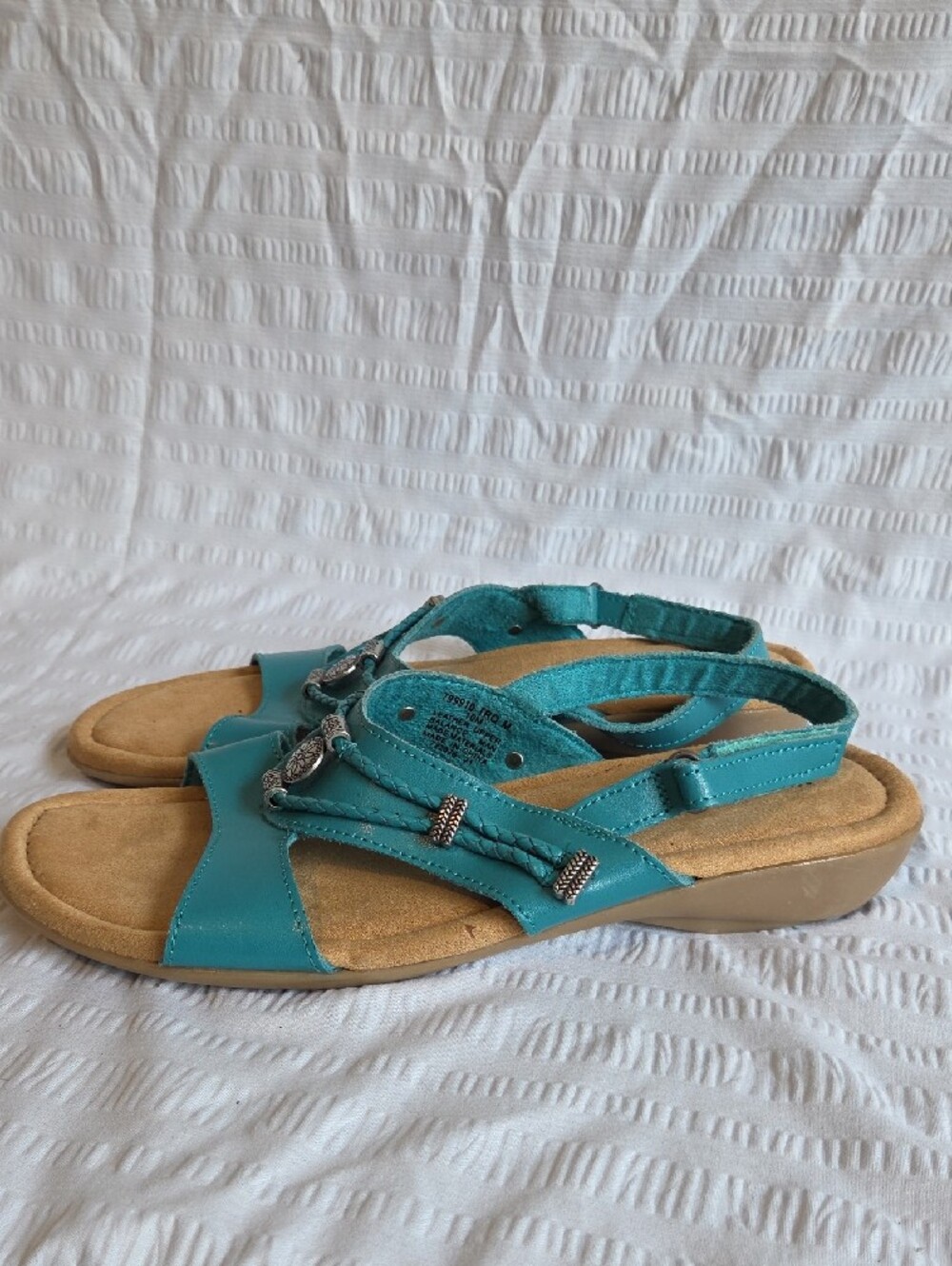 Minnetonka Teal Braided Strap Women's Sandals - Picture 3 of 8